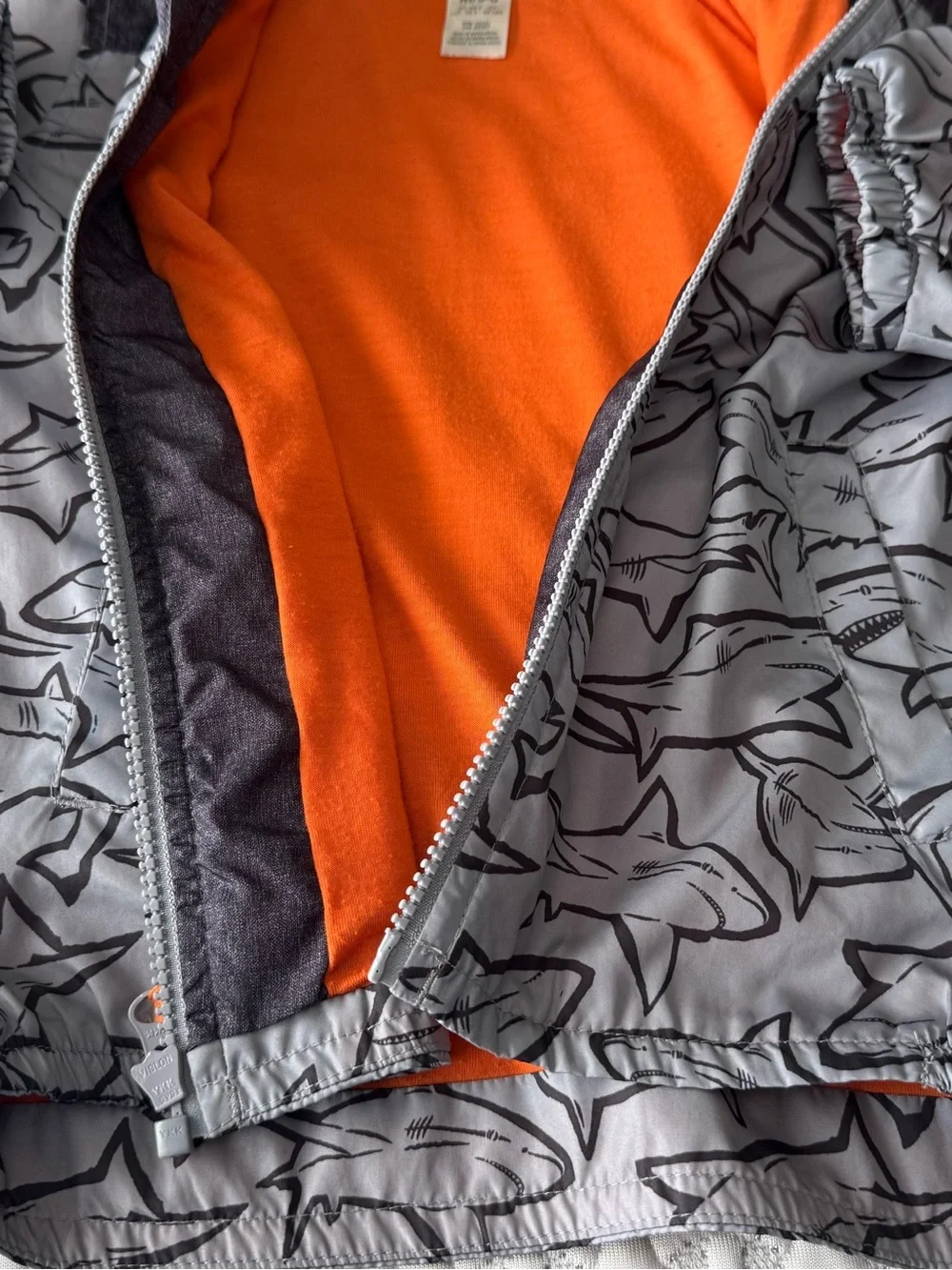 OshKosh B'gosh Gray Shark Hooded Jacket with Orange Lining